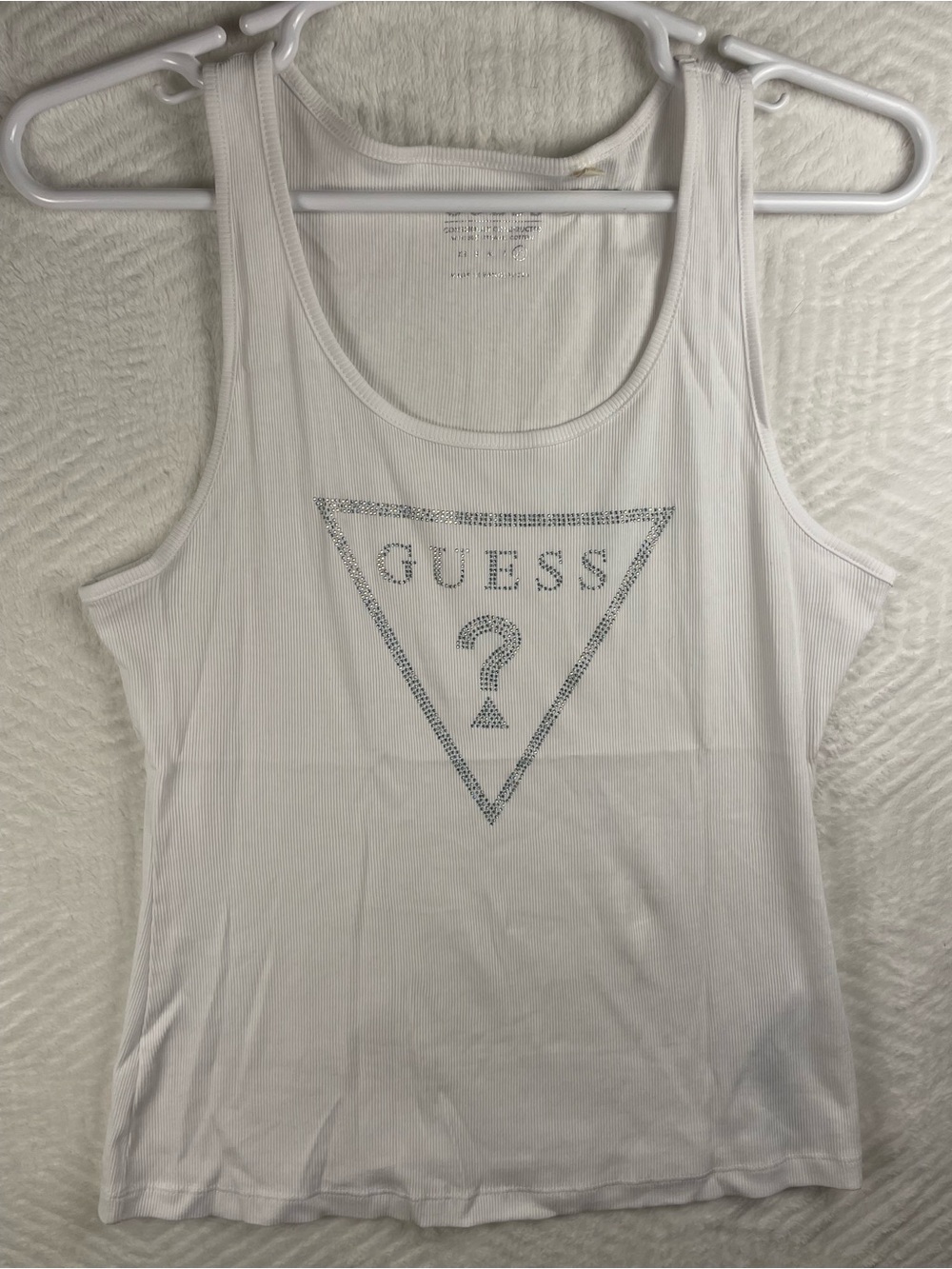 Y2K GUESS White Rhinestone Logo Tank Top